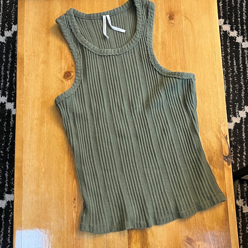 Anthropologie Olive Ribbed Scoop-Neck Tank
